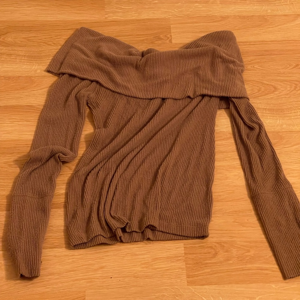 Free people off the shoulder tan sweater